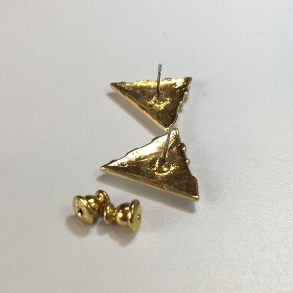 Vintage Coro Earrings Gold Tone White Enamel Triangle Studs Posts - Picture 7 of 12